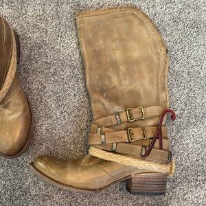 Freebird by Steven Drove Boots Brown Leather Braided Western Distressed